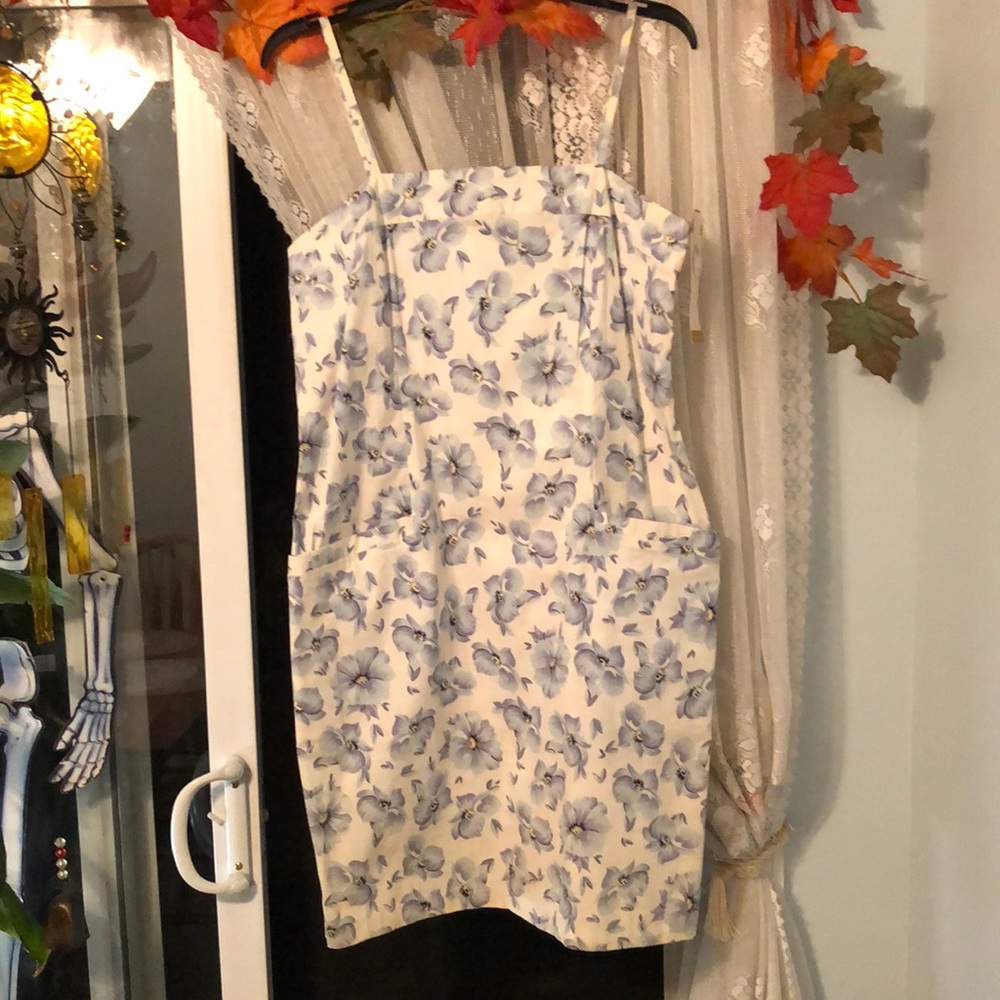 Blue and white cotton and spandex stretch shift sundress with pockets by Merona